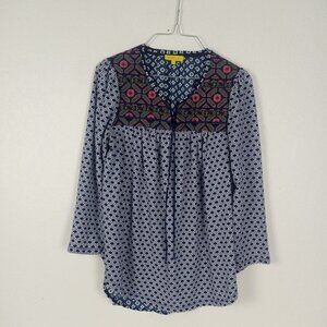 EZRA Boho Blouse Tassels‎ Blue/White M